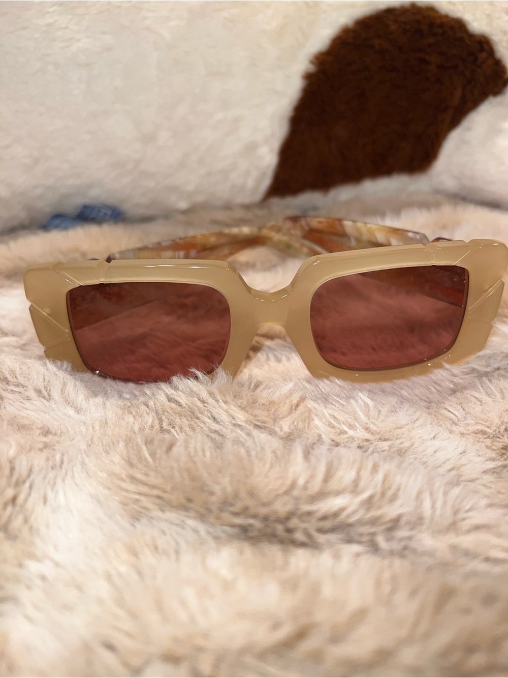 Cream Frame Sunglasses with Rose Lenses - Women Accessories